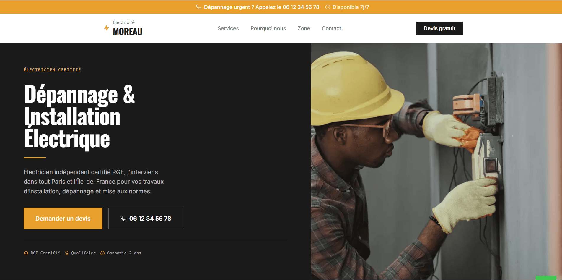 Électricité Moreau - Site vitrine artisan